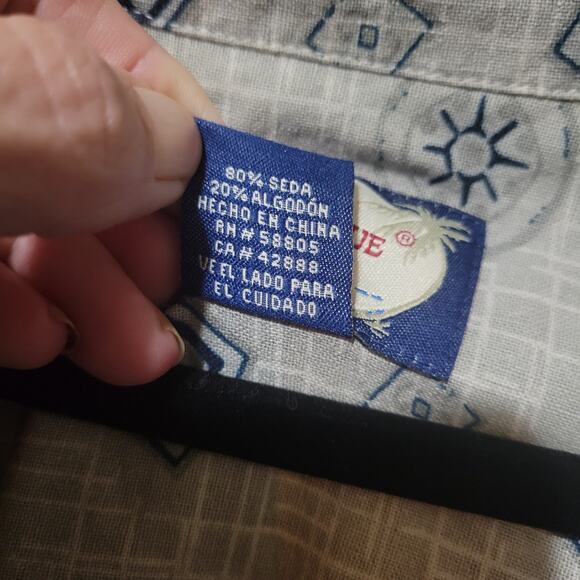 Island Shares Shirt Mens 4x Gray Pattern Button Up 100% Silk - Picture 4 of 10